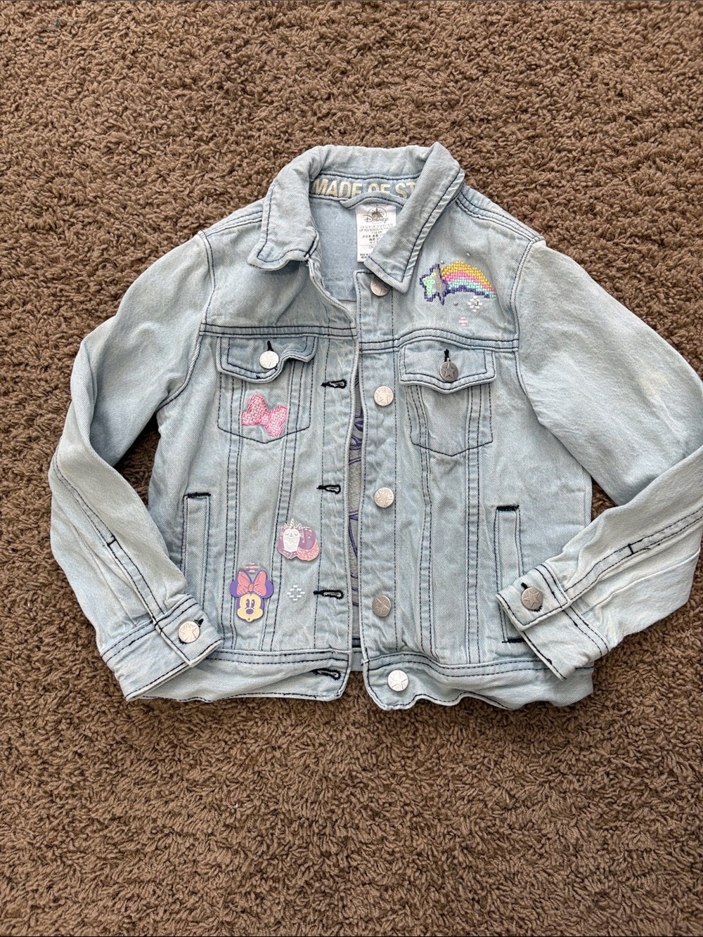 Disney Light Blue Denim Jacket with Rainbow & Pink Minnie Patches - Picture 2 of 7